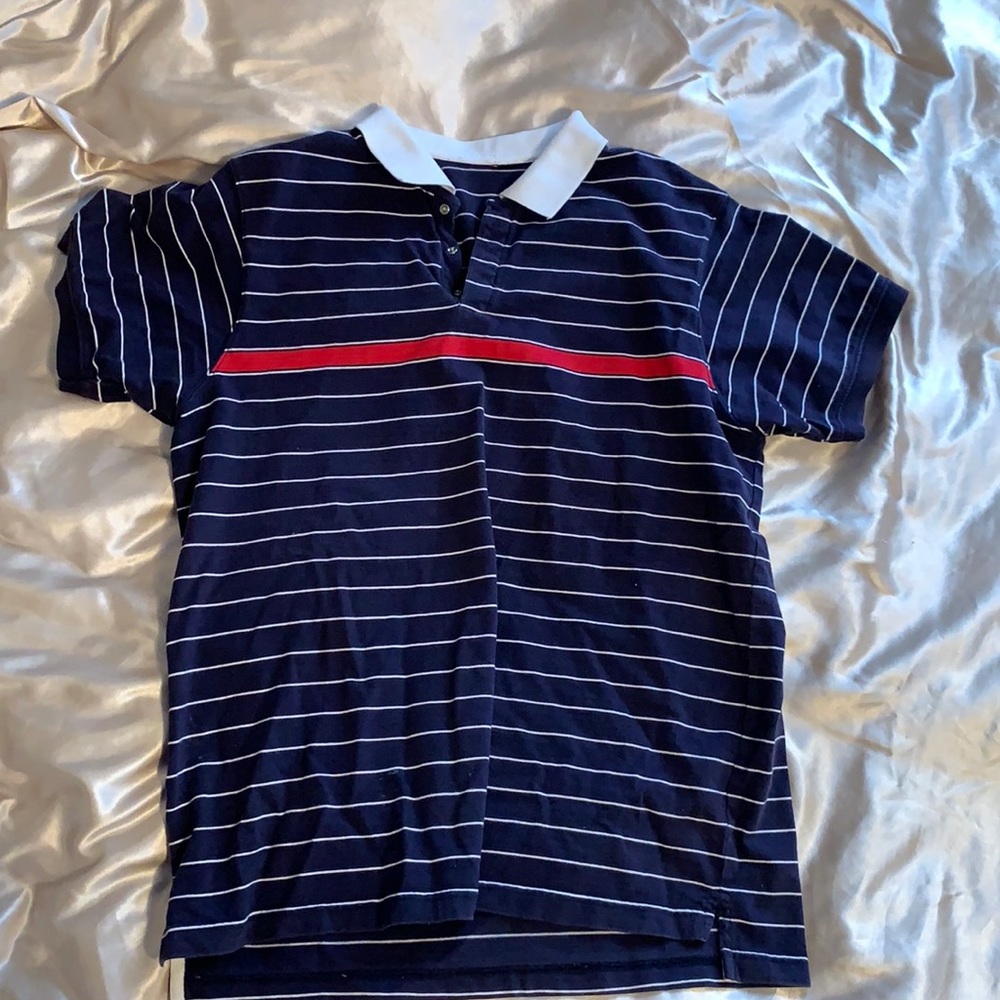 Blue and White Striped Collared T-Shirt